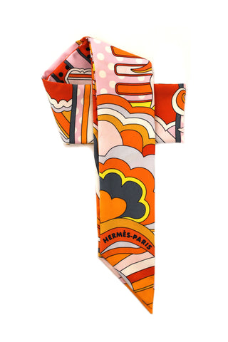 Hermes Orange Rose Silk Faubourg Rainbow Twilly Bandeau Scarf | Italystation.com - Shop Now at italystation.com