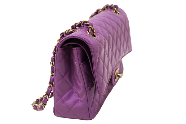 Chanel Purple Quilted Patent Leather Classic Medium Double Flap Bag
