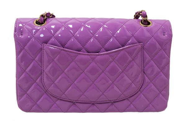 Chanel Purple Quilted Patent Leather Classic Medium Double Flap Bag