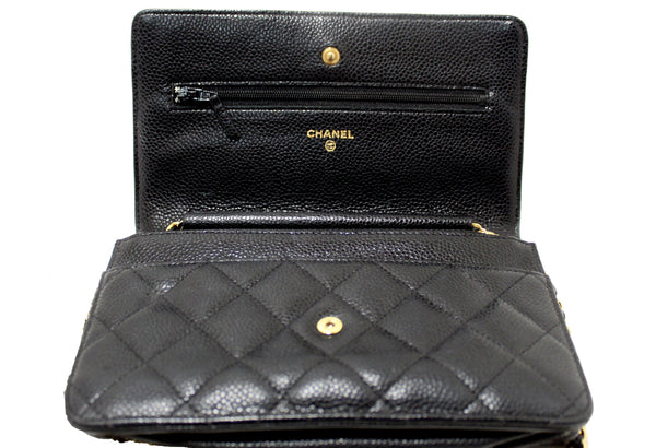 Chanel Black Quilted Caviar Leather Wallet On Chain WOC Messenger Bag