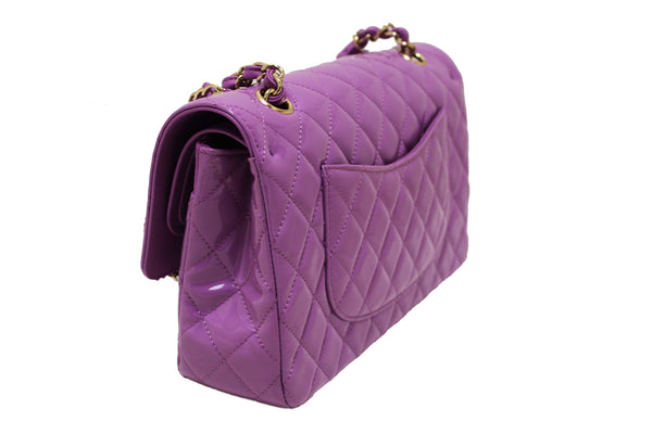 Chanel Purple Quilted Patent Leather Classic Medium Double Flap Bag