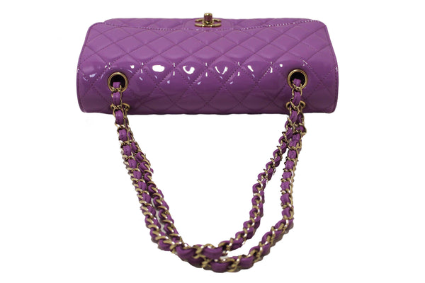 Chanel Purple Quilted Patent Leather Classic Medium Double Flap Bag