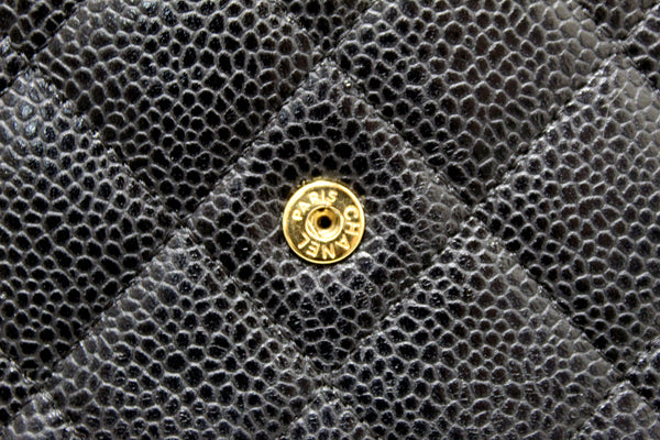 Chanel Black Quilted Caviar Leather Wallet On Chain WOC Messenger Bag
