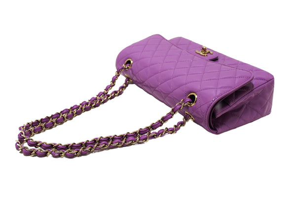 Chanel Purple Quilted Patent Leather Classic Medium Double Flap Bag