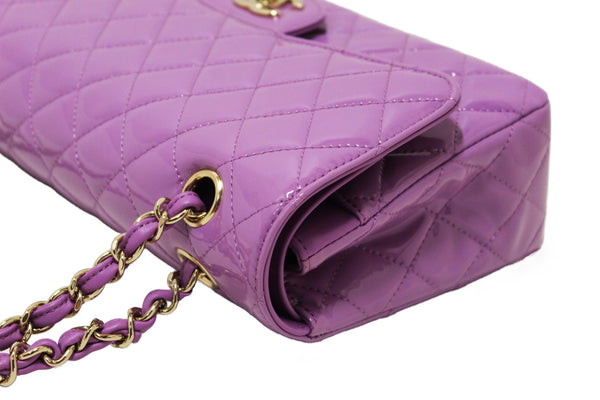 Chanel Purple Quilted Patent Leather Classic Medium Double Flap Bag
