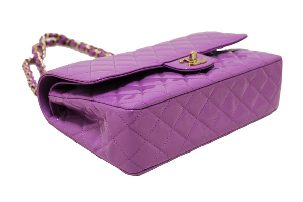 Chanel Purple Quilted Patent Leather Classic Medium Double Flap Bag