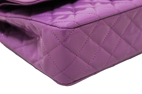 Chanel Purple Quilted Patent Leather Classic Medium Double Flap Bag
