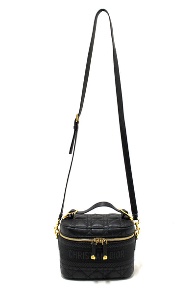 Christian Dior Black Lambskin Small Diortravel Vanity Case Crossbody Bag