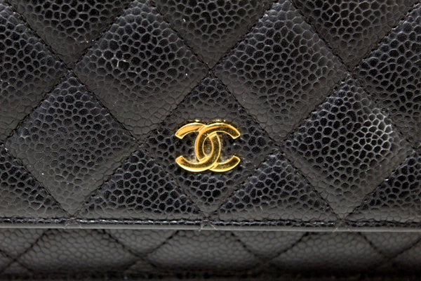 Chanel Black Quilted Caviar Leather Wallet On Chain WOC Messenger Bag
