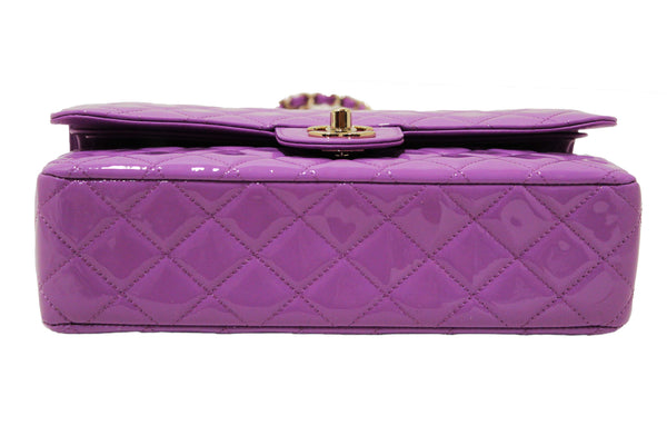 Chanel Purple Quilted Patent Leather Classic Medium Double Flap Bag