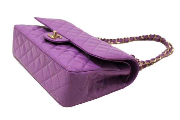 Chanel Purple Quilted Patent Leather Classic Medium Double Flap Bag