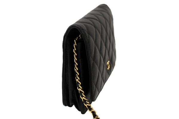 Chanel Black Quilted Caviar Leather Wallet On Chain WOC Messenger Bag