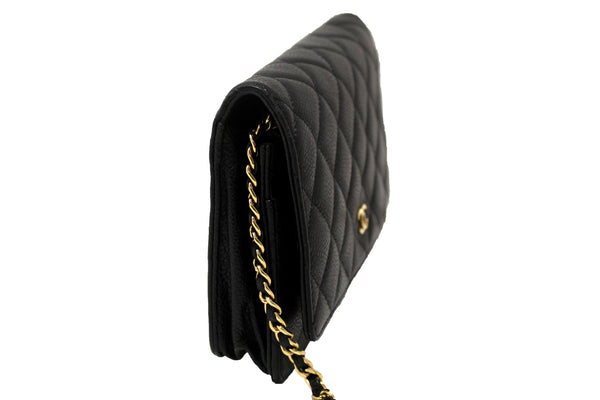 Chanel Black Quilted Caviar Leather Wallet On Chain WOC Messenger Bag