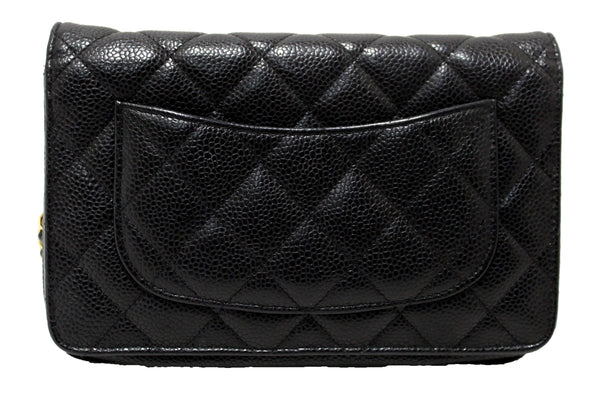 Chanel Black Quilted Caviar Leather Wallet On Chain WOC Messenger Bag