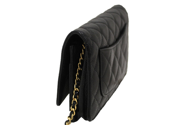 Chanel Black Quilted Caviar Leather Wallet On Chain WOC Messenger Bag