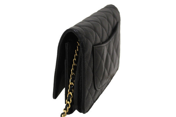 Chanel Black Quilted Caviar Leather Wallet On Chain WOC Messenger Bag