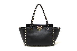 Valentino Black Small Rockstud Calfskin Leather Tote Shoulder Bag