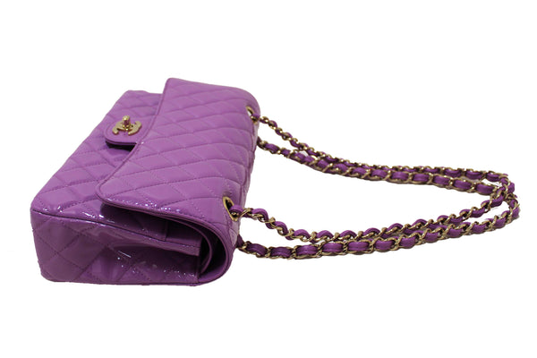 Chanel Purple Quilted Patent Leather Classic Medium Double Flap Bag