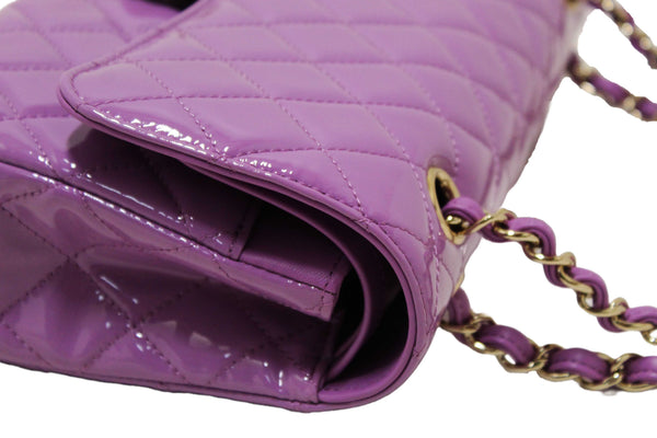 Chanel Purple Quilted Patent Leather Classic Medium Double Flap Bag