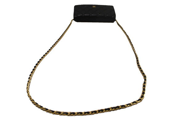 Chanel Black Quilted Caviar Leather Wallet On Chain WOC Messenger Bag