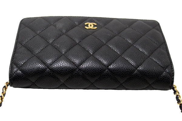 Chanel Black Quilted Caviar Leather Wallet On Chain WOC Messenger Bag