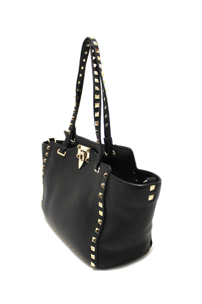 Valentino Black Small Rockstud Calfskin Leather Tote Shoulder Bag