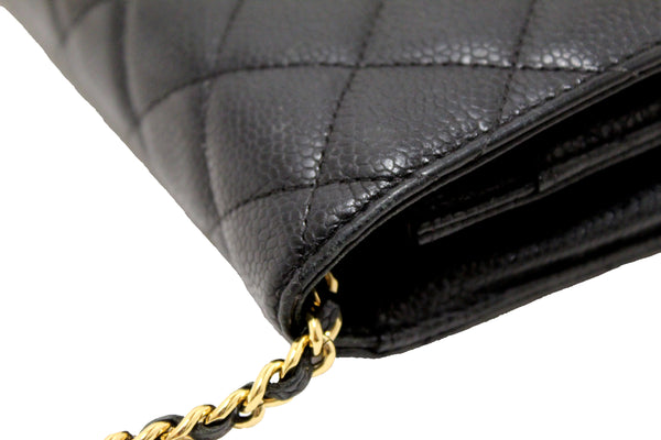 Chanel Black Quilted Caviar Leather Wallet On Chain WOC Messenger Bag