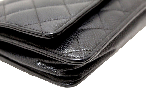 Chanel Black Quilted Caviar Leather Wallet On Chain WOC Messenger Bag