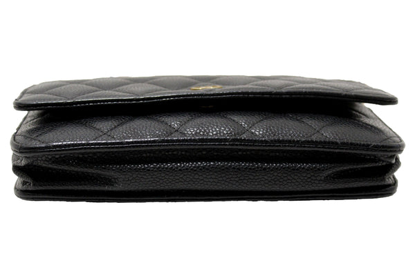 Chanel Black Quilted Caviar Leather Wallet On Chain WOC Messenger Bag