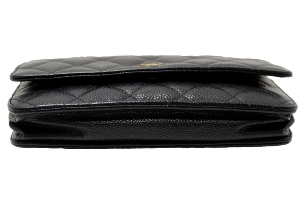 Chanel Black Quilted Caviar Leather Wallet On Chain WOC Messenger Bag