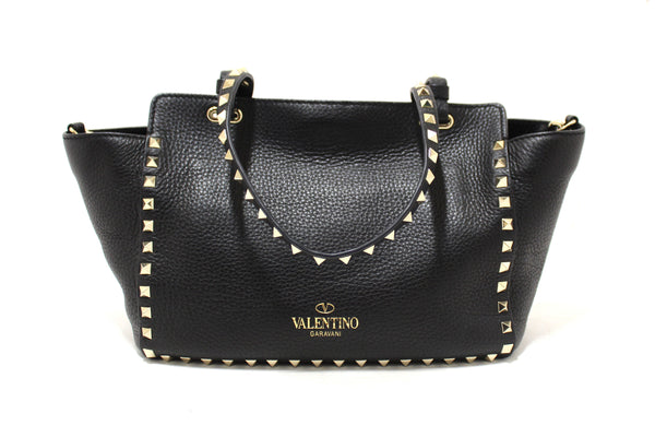 Valentino Black Small Rockstud Calfskin Leather Tote Shoulder Bag