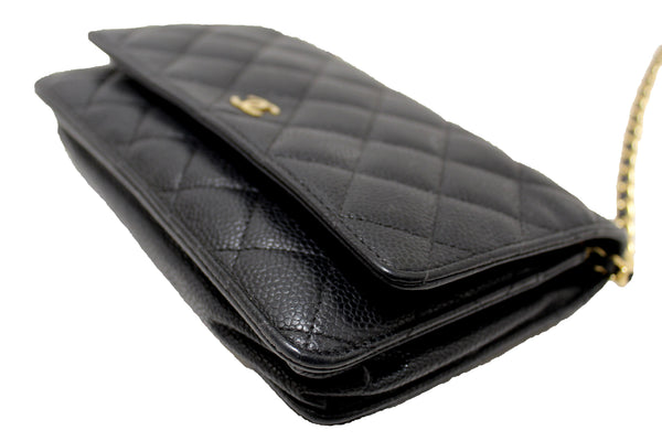 Chanel Black Quilted Caviar Leather Wallet On Chain WOC Messenger Bag