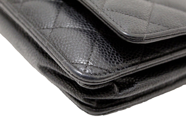 Chanel Black Quilted Caviar Leather Wallet On Chain WOC Messenger Bag