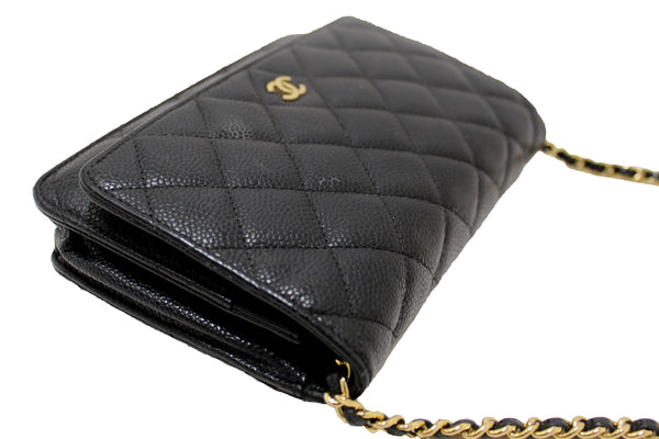 Chanel Black Quilted Caviar Leather Wallet On Chain WOC Messenger Bag
