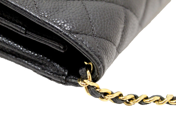 Chanel Black Quilted Caviar Leather Wallet On Chain WOC Messenger Bag