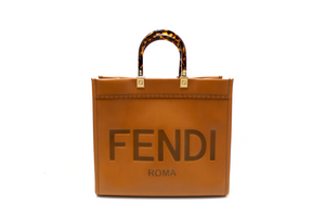 Authentic Fendi Brown Calfskin Leather Roma Sunshine Medium Tote Bag