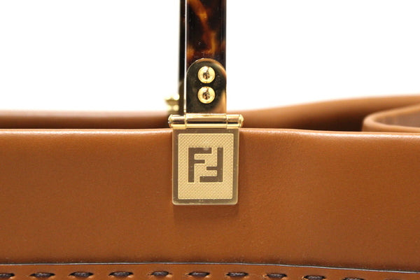 Authentic Fendi Brown Calfskin Leather Roma Sunshine Medium Tote Bag