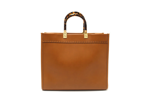 Fendi Brown Calfskin Leather Roma Sunshine Medium Tote Bag