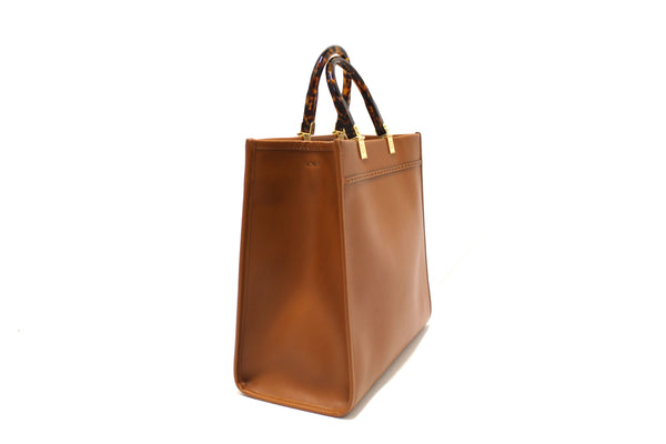 Fendi Brown Calfskin Leather Roma Sunshine Medium Tote Bag