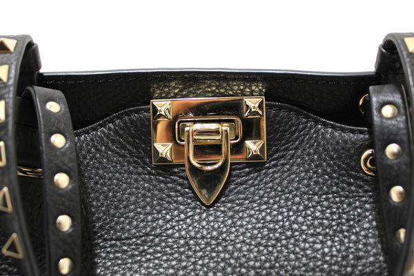 Valentino Black Small Rockstud Calfskin Leather Tote Shoulder Bag