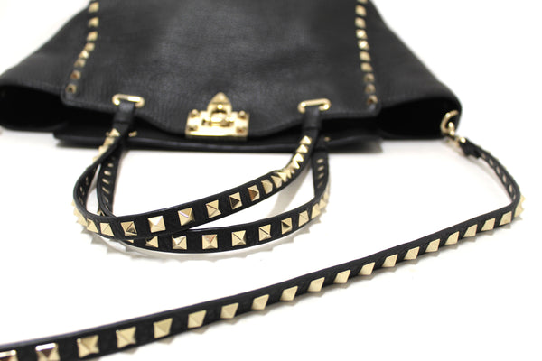 Valentino Black Small Rockstud Calfskin Leather Tote Shoulder Bag