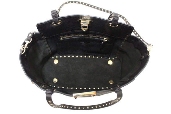 Valentino Black Small Rockstud Calfskin Leather Tote Shoulder Bag