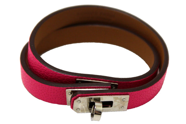 Hermes Pink Goatskin Leather Mini Kelly Double Tour Bracelet