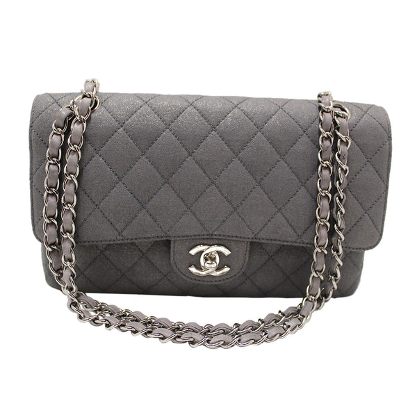 Chanel Grey Glitter Canvas Medium Classic Flap Shoulder Chain B | Italystation.com - Shop Now at italystation.com