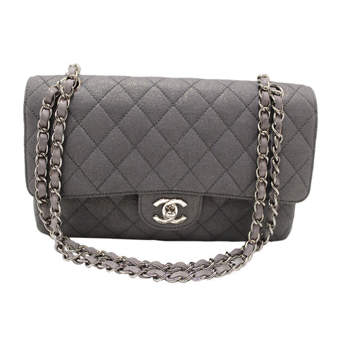 Chanel Grey Glitter Canvas Medium Classic Flap Shoulder Chain B | Italystation.com - Shop Now at italystation.com