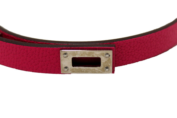 Hermes Pink Goatskin Leather Mini Kelly Double Tour Bracelet