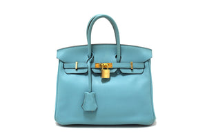 Hermes Swift Bleu Atoll Togo Leather Birkin 25 Handbag