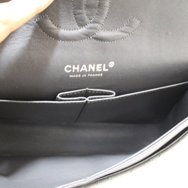 Chanel Grey Glitter Canvas Medium Classic Flap Shoulder Chain Bag