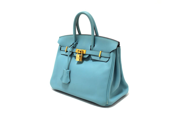 Hermes Swift Bleu Atoll Togo Leather Birkin 25 Handbag