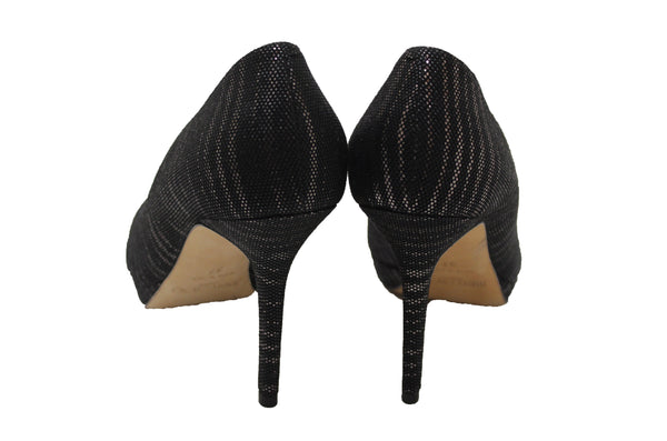 New Jimmy Choo Black/Gold Canvas Open Toe Pumps Shoes Size 37